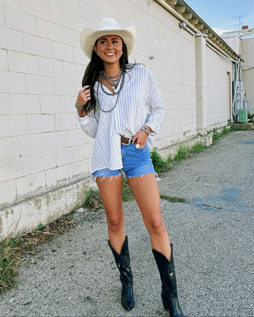 Just One More Stripe Button Up Top