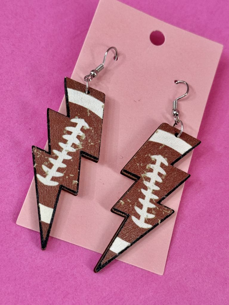 Lightning Bolt Football Earrings