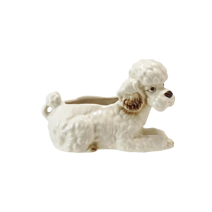 Hand-Painted Stoneware Poodle Planter