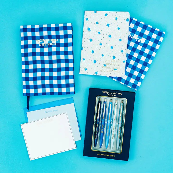 Blue Gingham Boxed Greeting Cards