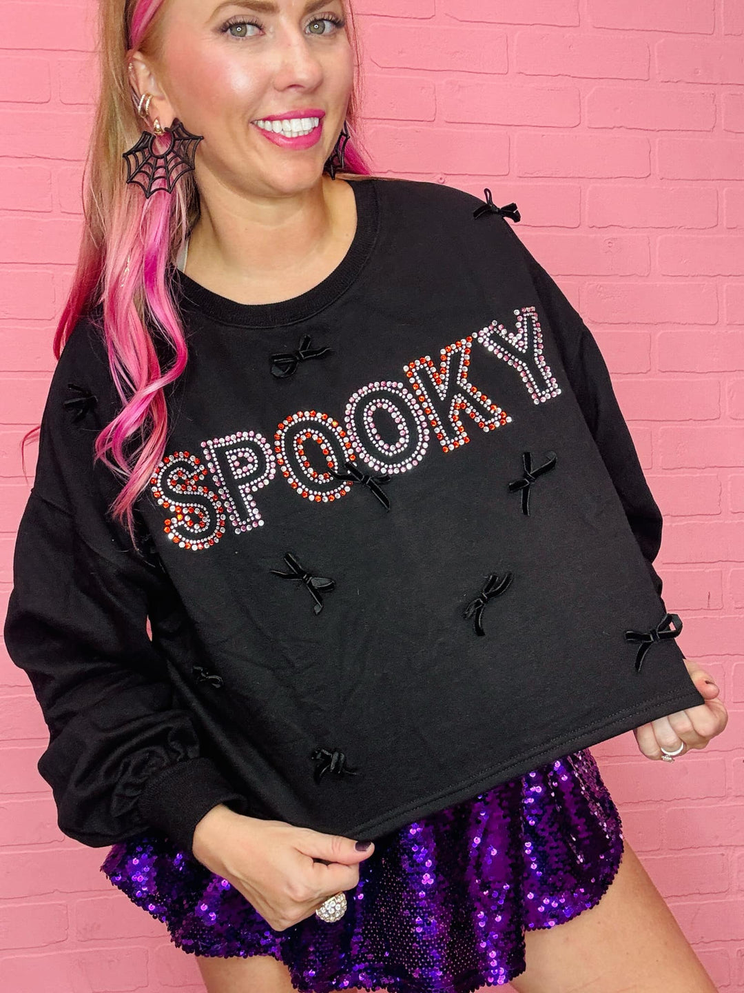 Spooky Stud & Velvet Ribbon Sweatshirt