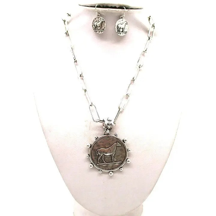 Western Horse Coin Necklace Set