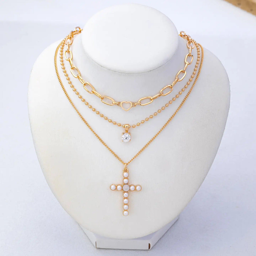 Cross & Stone Layered Necklace