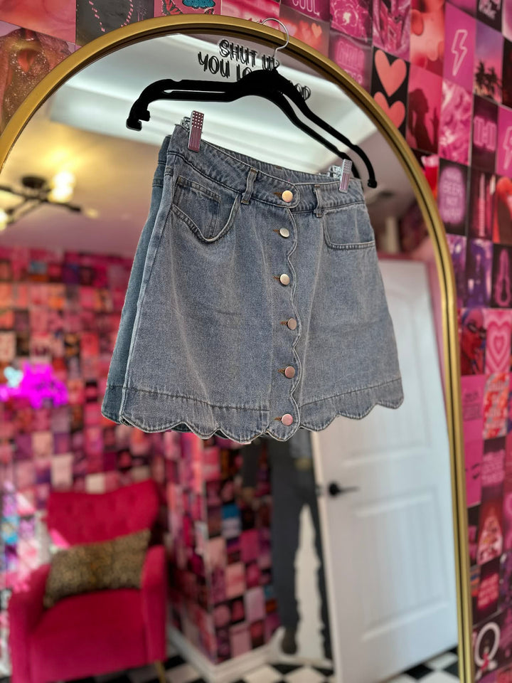 The Scallop Sweetheart Denim Skirt