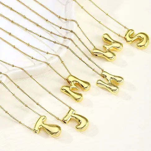 Stainless Steel Balloon Bubble Initial Necklace