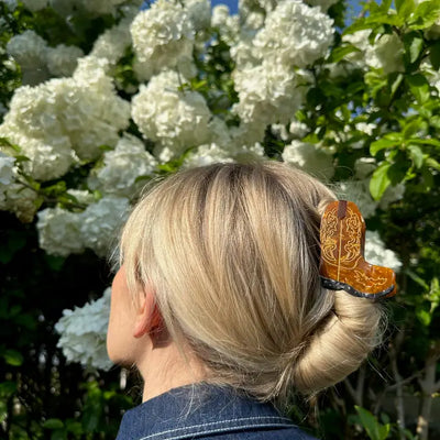 Hand-Painted Western Cowboy Boot Claw Hair Clip