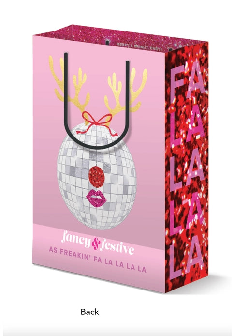 Cute Disco Reindeer Pink Christmas Gift Bag