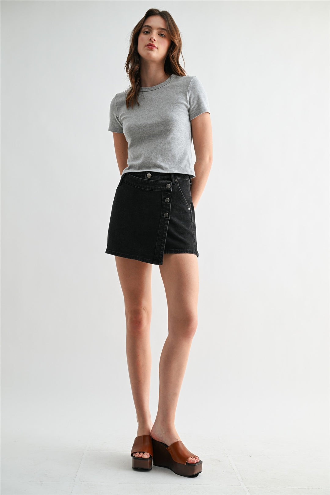 Addison High-Rise Black Wrap Mini Skirt