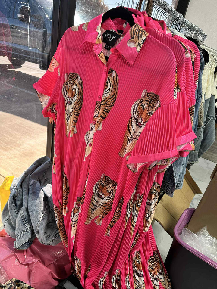 Hot Pink and Plisse Leopard Dress