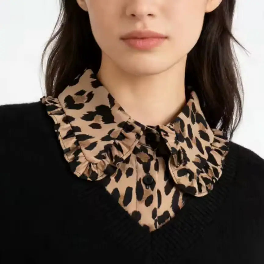 Leopard Ruffles Fake Collar Dickey