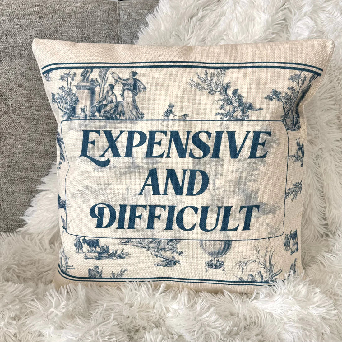Expensive and Difficult Toile Pillow
