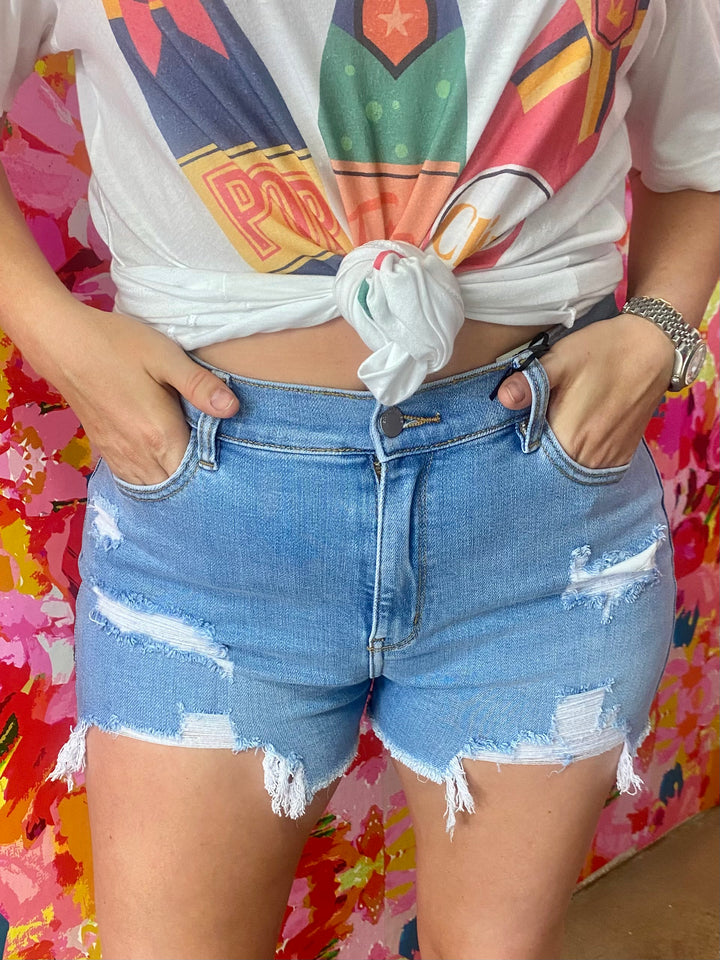 Ride The Waves Light Wash Demin Shorts