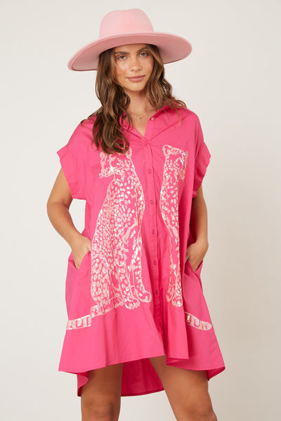 Sequin Leopard Shirt Dress