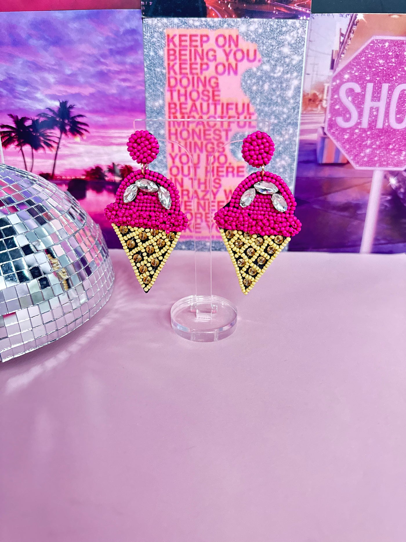 Pink Ice Cream Beaded Earrings
