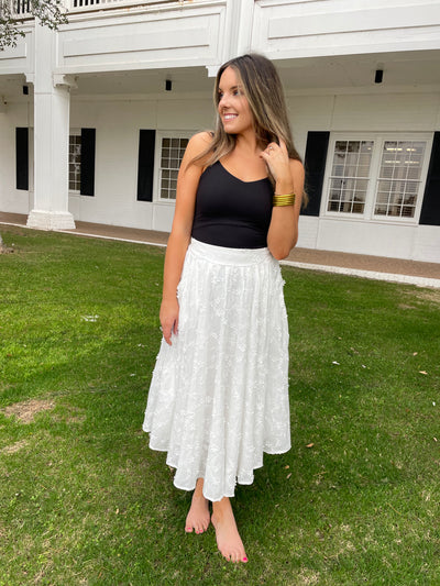 Floral Embroidered Midi Skirt