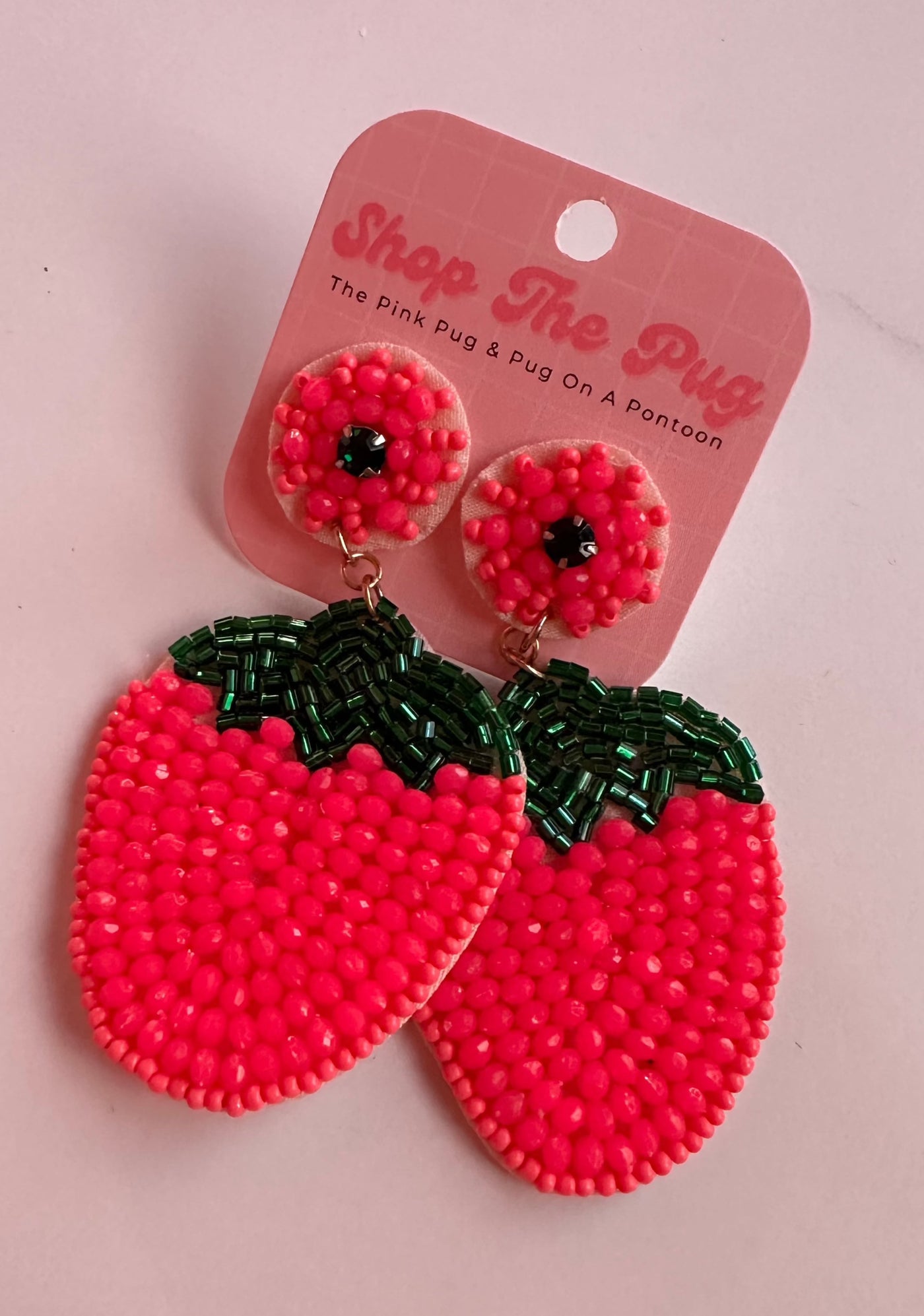 Pink Strawberry Beaded Earrings