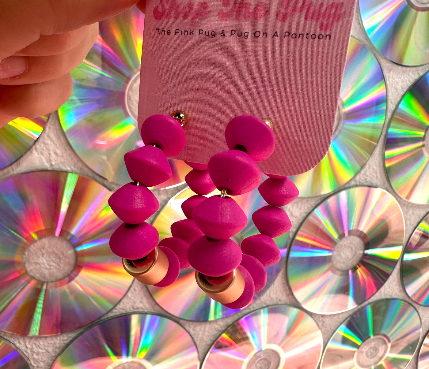 Pink Beaded Hoops