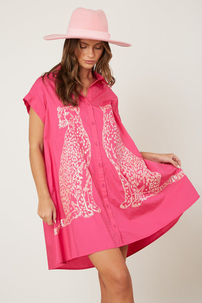 Sequin Leopard Shirt Dress
