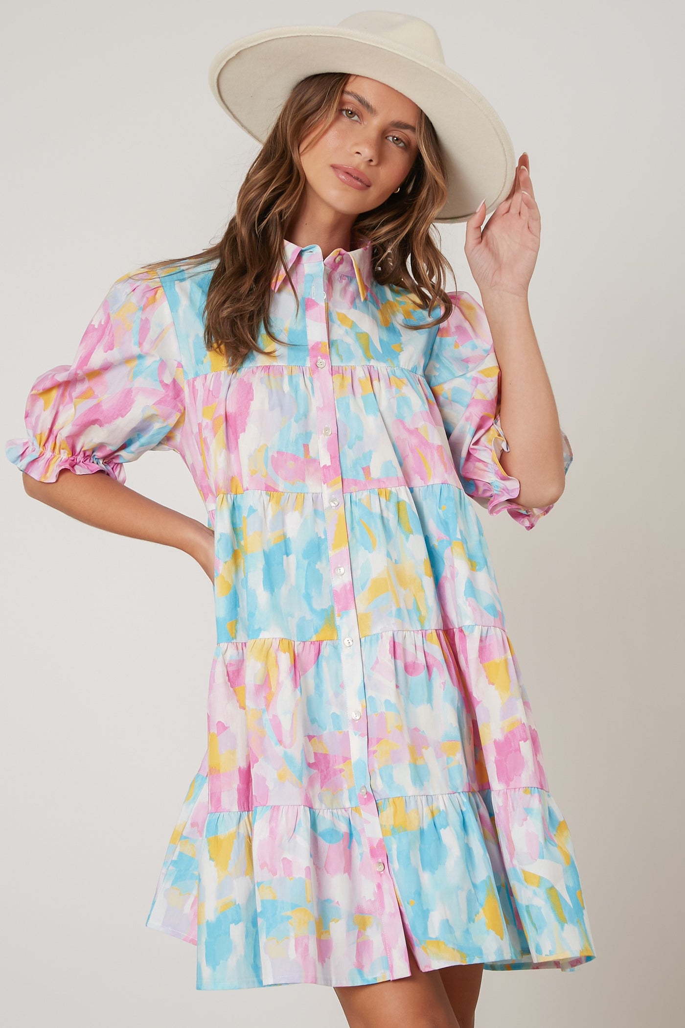 Brushed Print Tiered Dress
