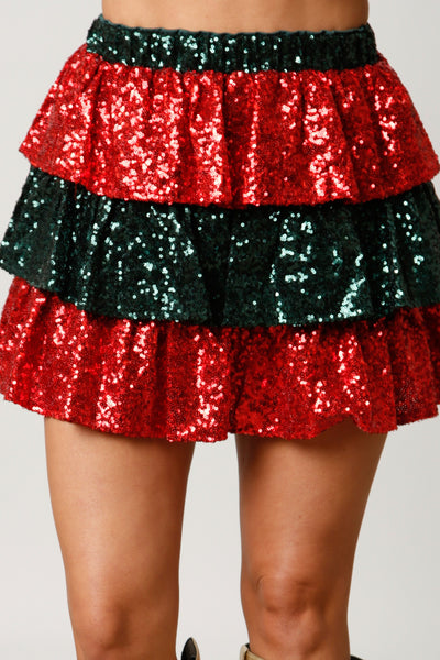 Rockin' Around Sequin Tiered Skort