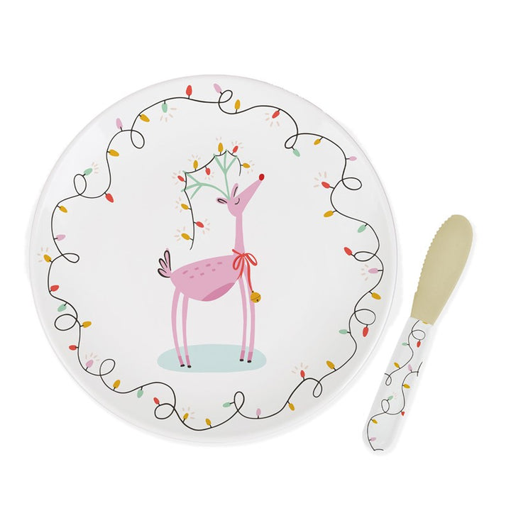 Pink Reindeer Platter with Spreader