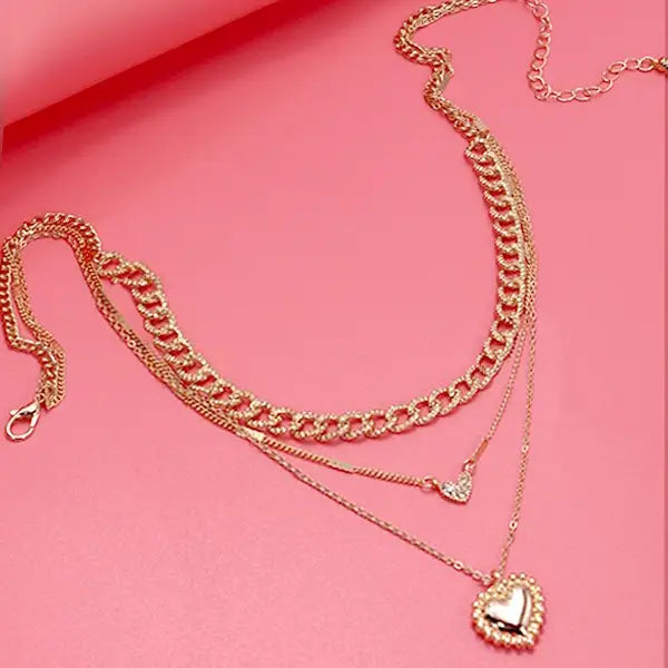 Multi Layer Heart Rhinestone Necklace