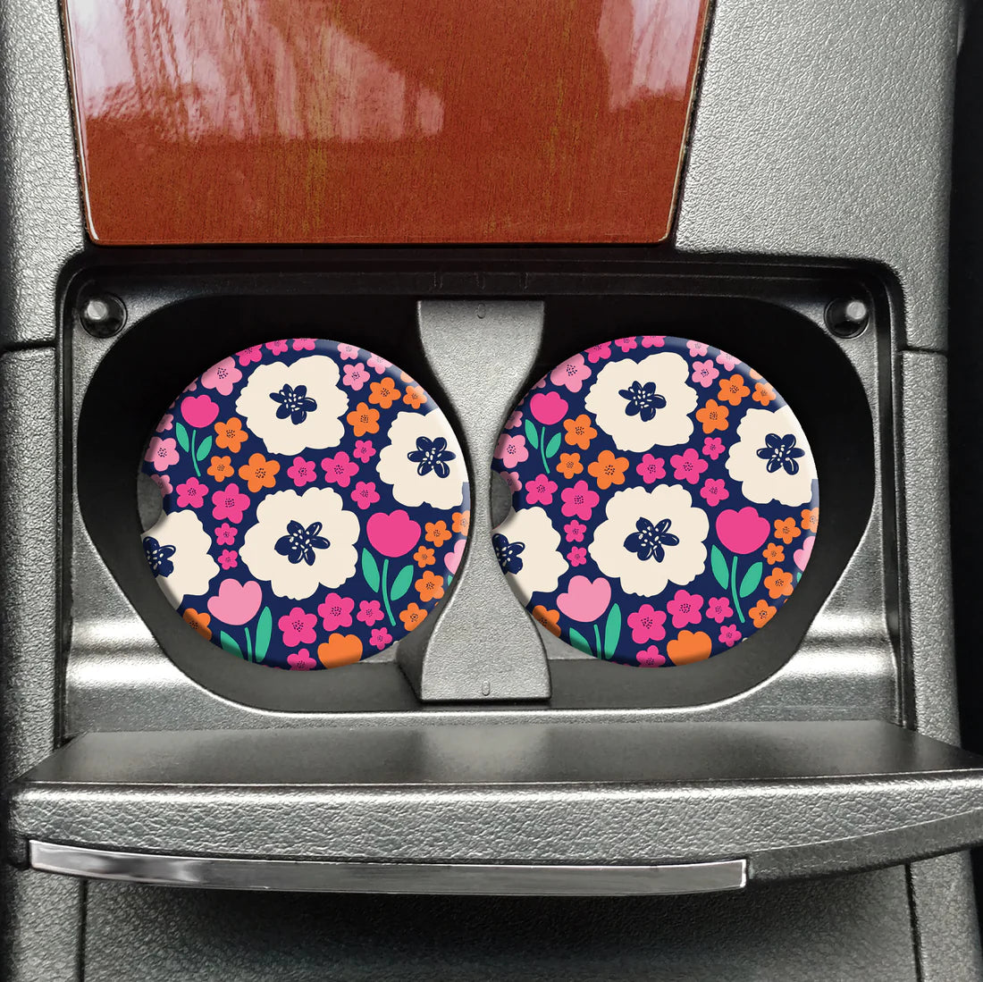 Navy Spring Floral Car Coasters