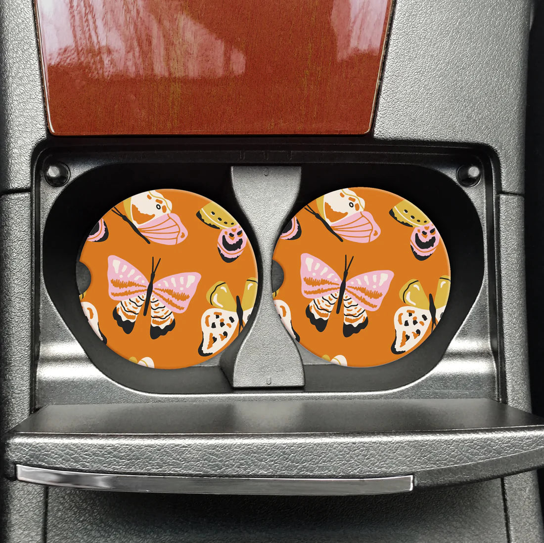 Orange Butterflies Car Coaster
