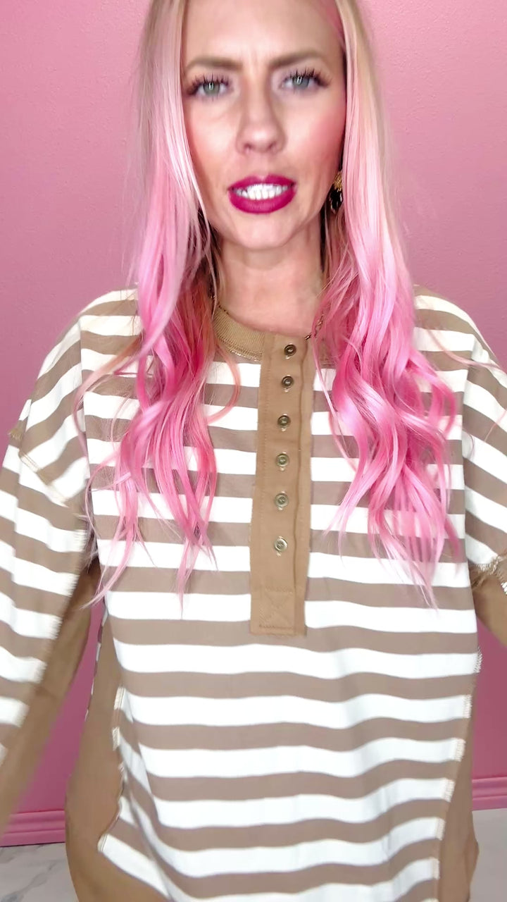 Easygoing Stripe Half-Button Knit Top