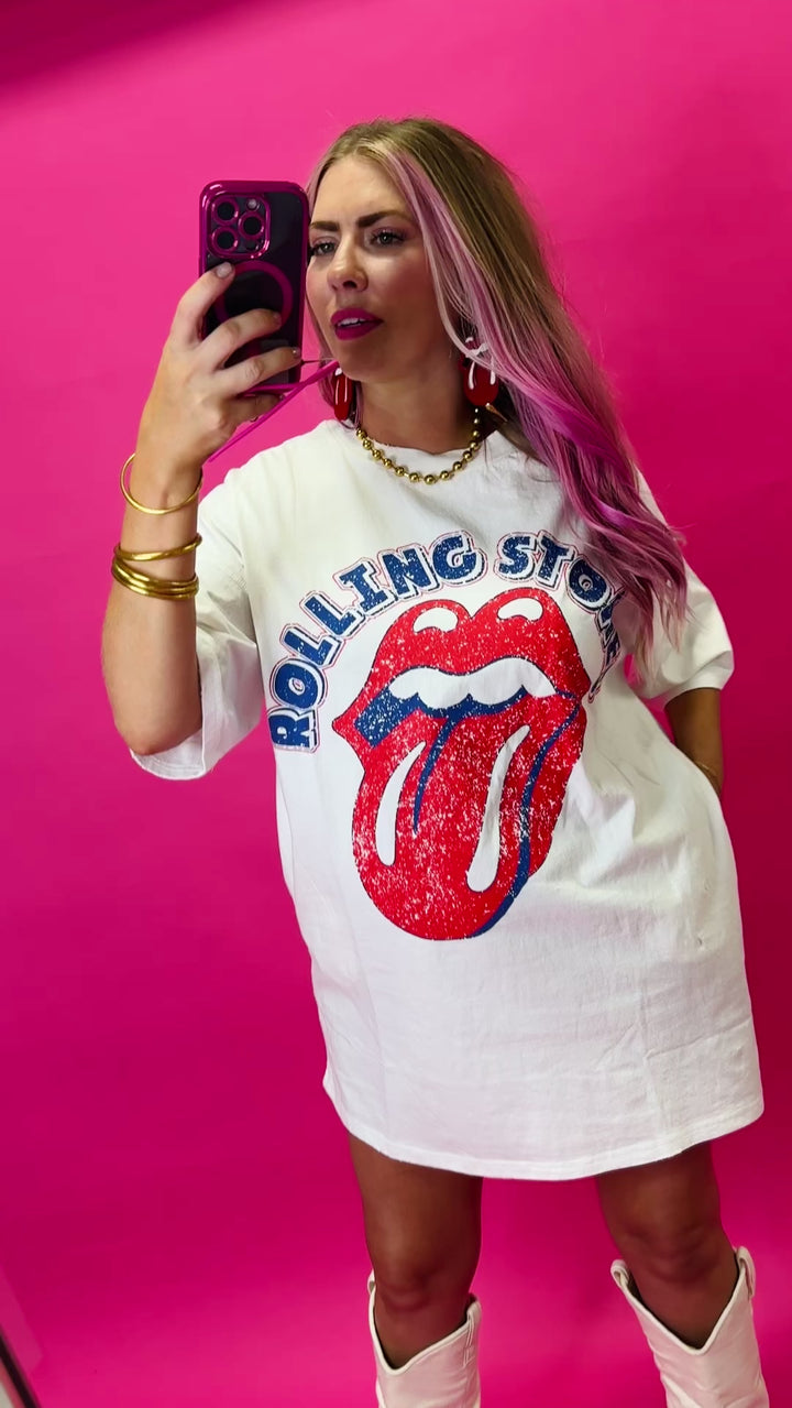 Rolling Stones Licensed Washed Graphic Print Dress