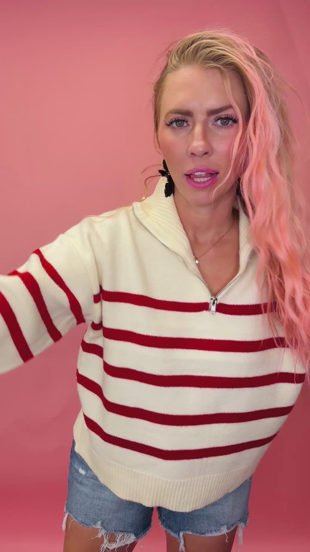 Striped & Sophisticated Half-Zip Sweater