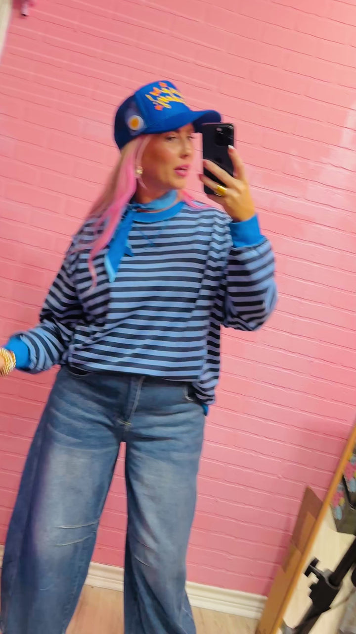 Easy Breezy French Terry Striped Pullover