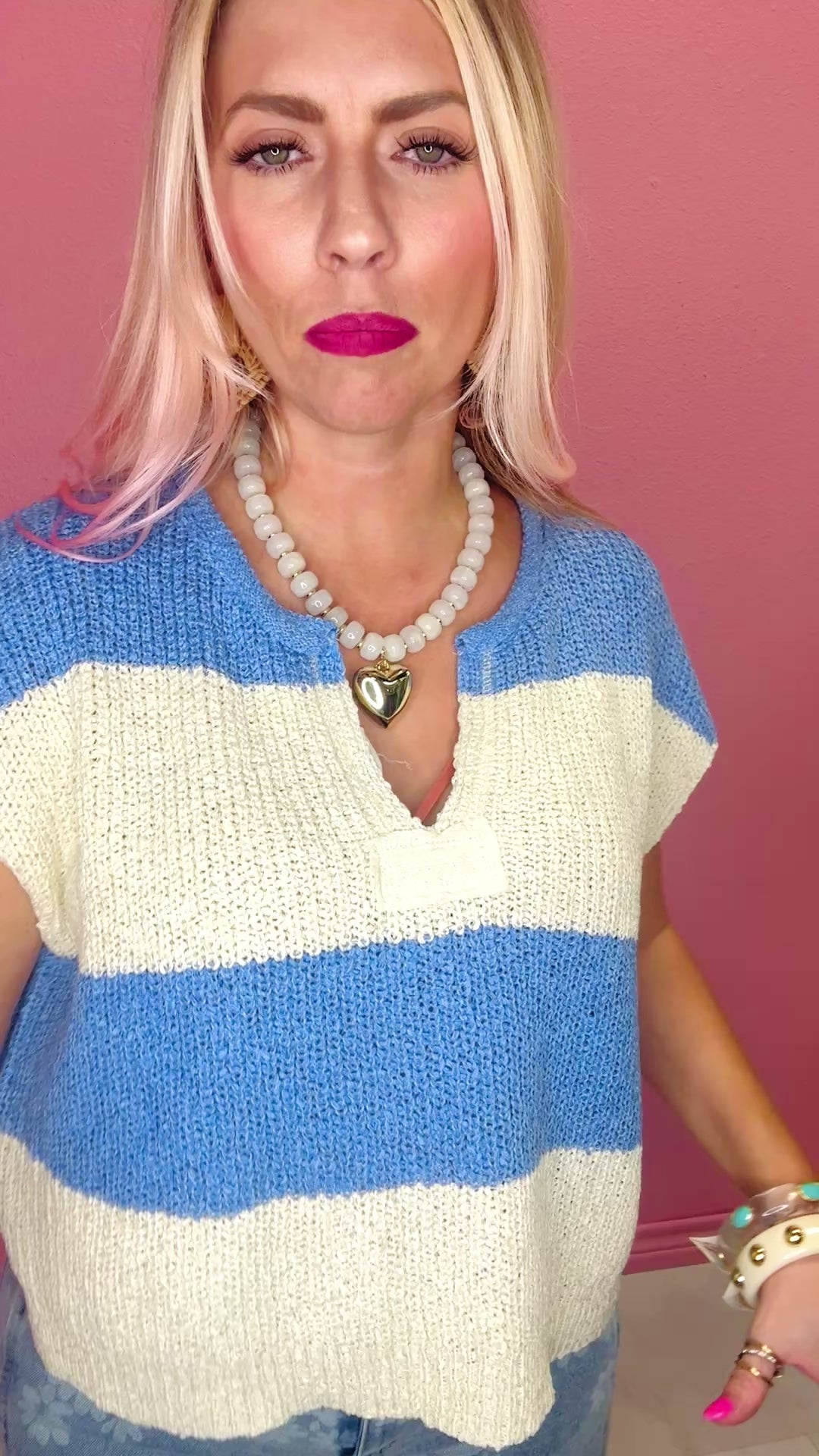 The Breezy Stripes Split Neck Top