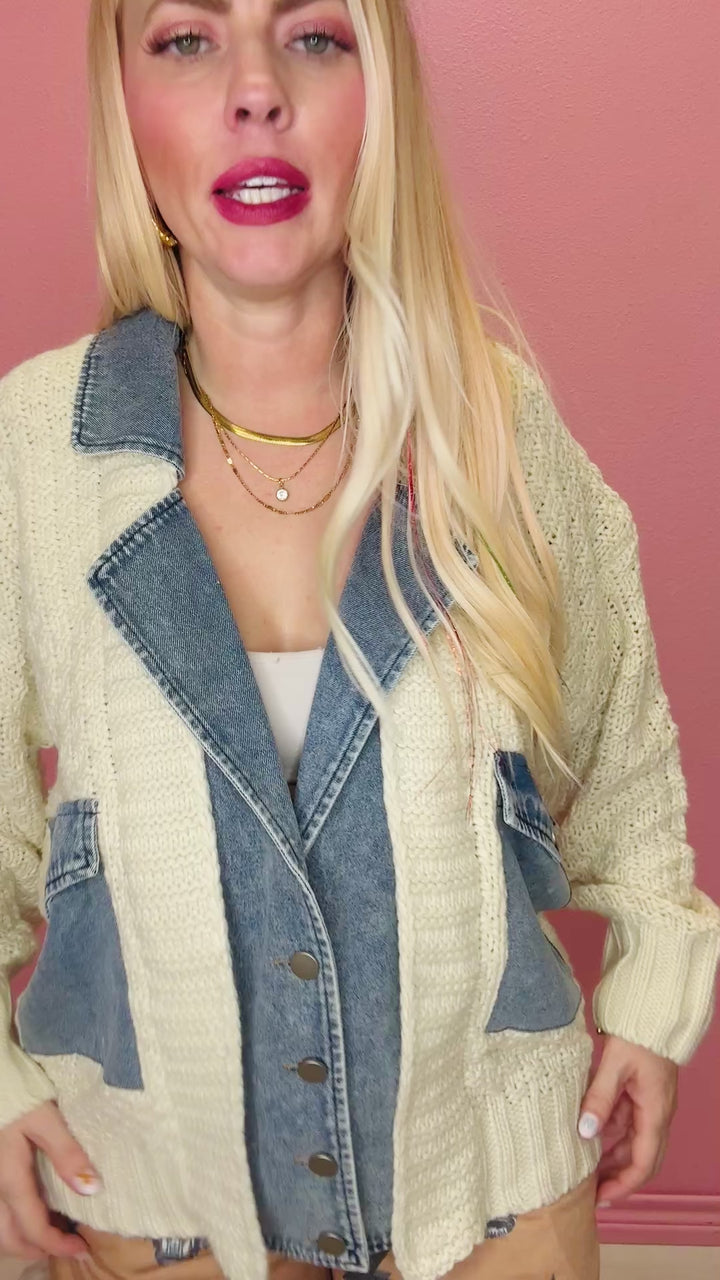 The Cable Knit Denim Trim Jacket