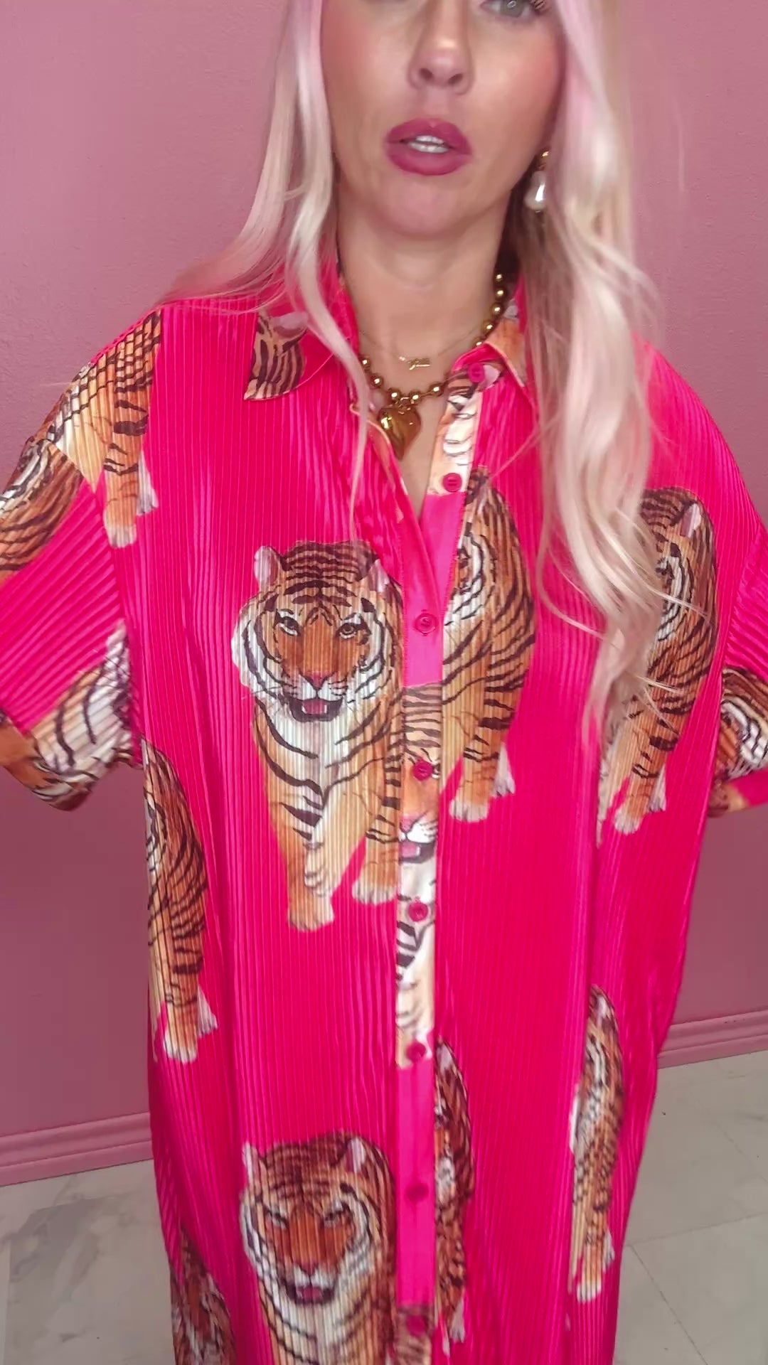 Hot Pink and Plisse Leopard Dress