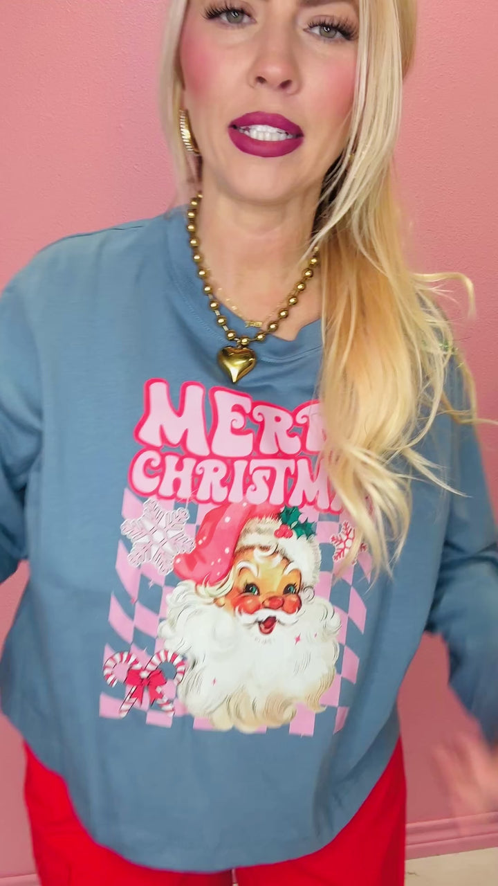 Merry Christmas Checkered Long Sleeve Top