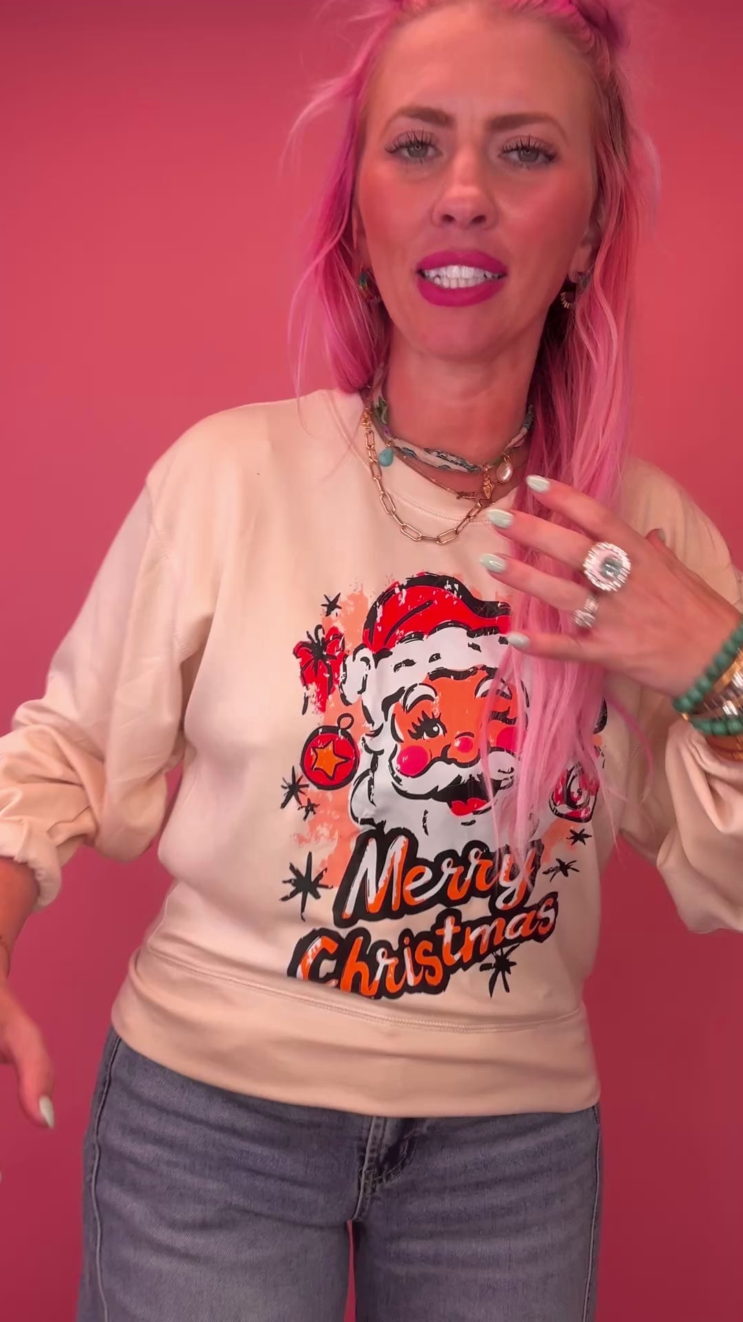 Winking Merry Christmas Santa Long Sleeve Top