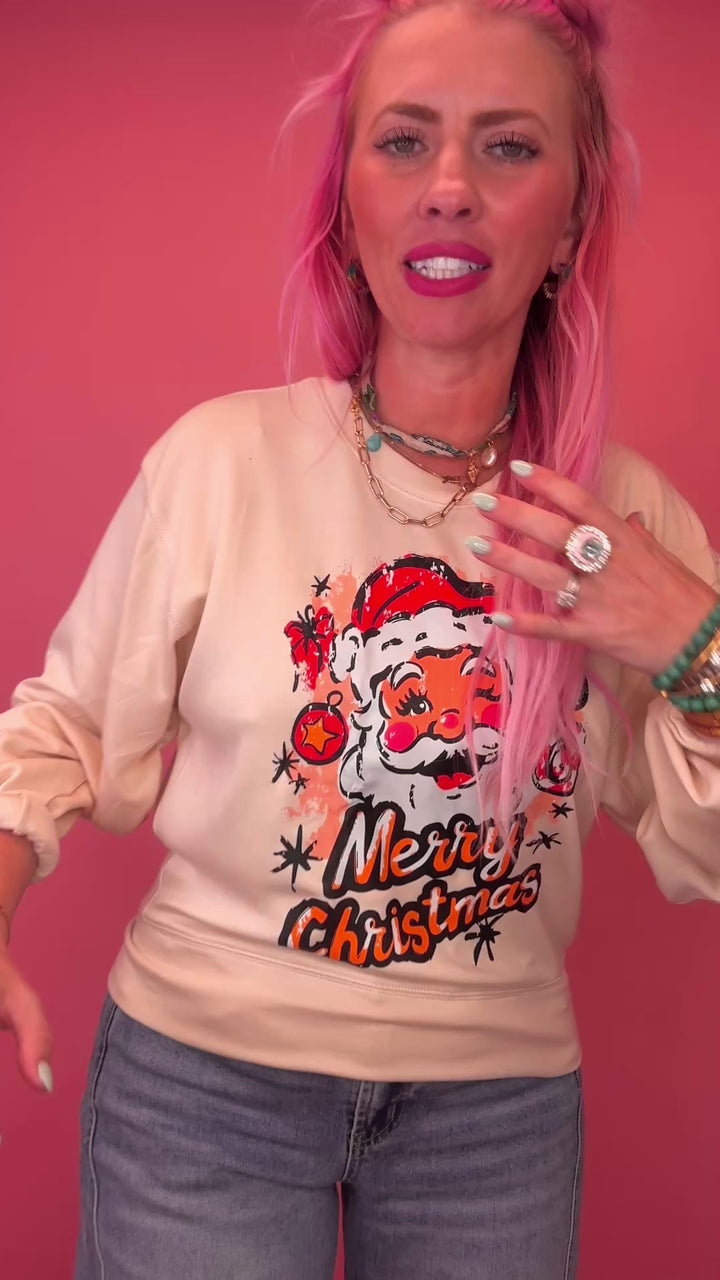 Winking Merry Christmas Santa Long Sleeve Top