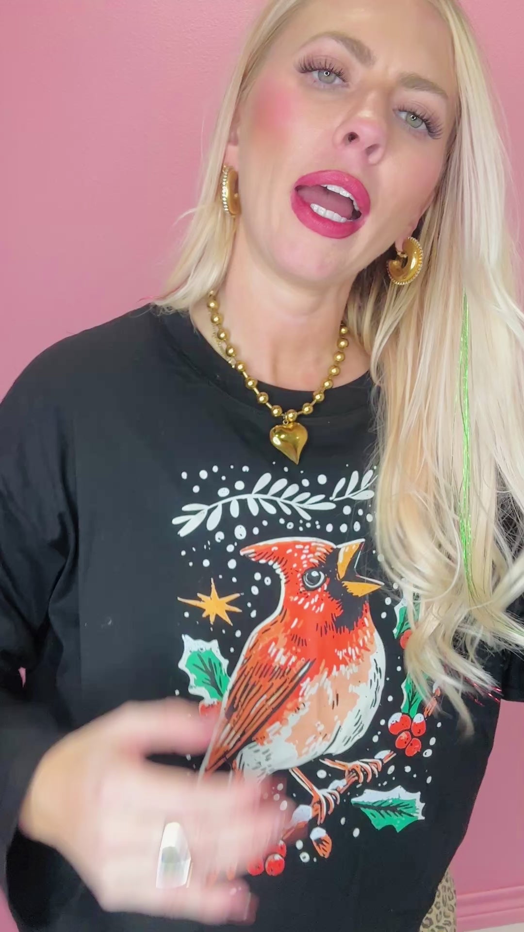 Red Bird Long Sleeve Top