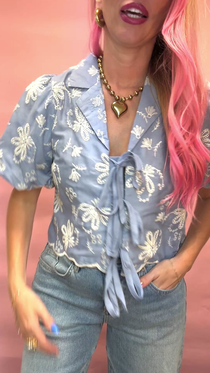 Periwinkle Sky Embroidered Top