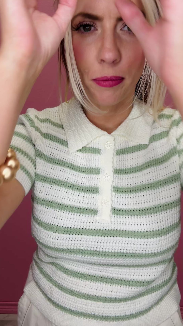 Varsity Vibes Stripe Crochet Polo