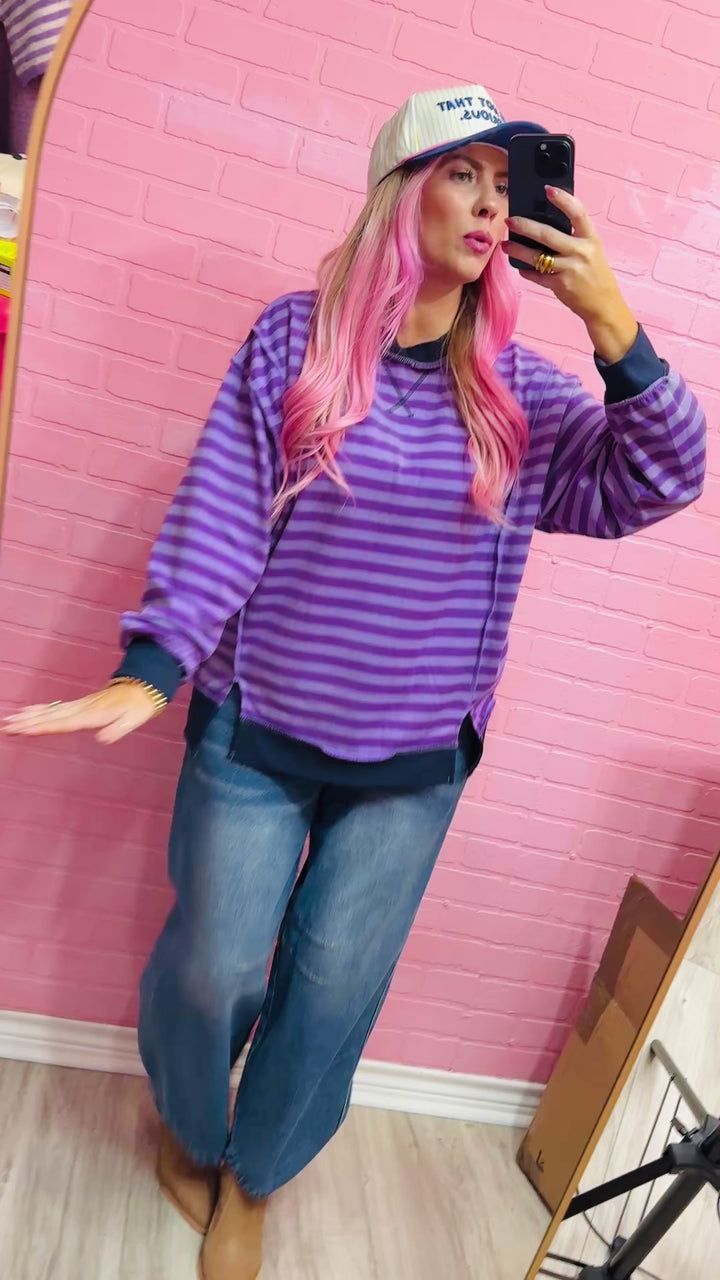 Easy Breezy French Terry Striped Pullover