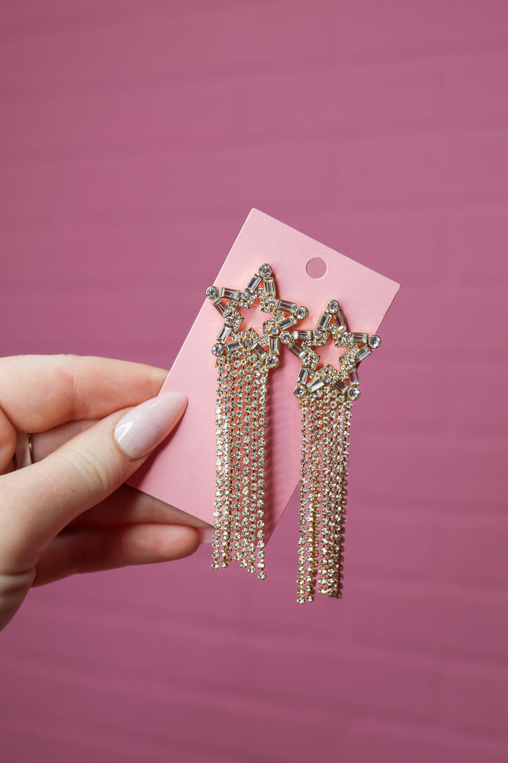 Rhinestone Star Fringe Earrings