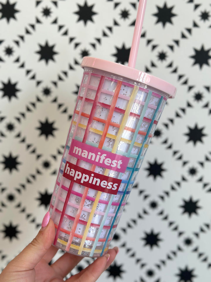 Manifest Happiness Glitter Tumbler