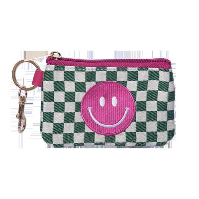 Green Happy Checkered Zip Wallet