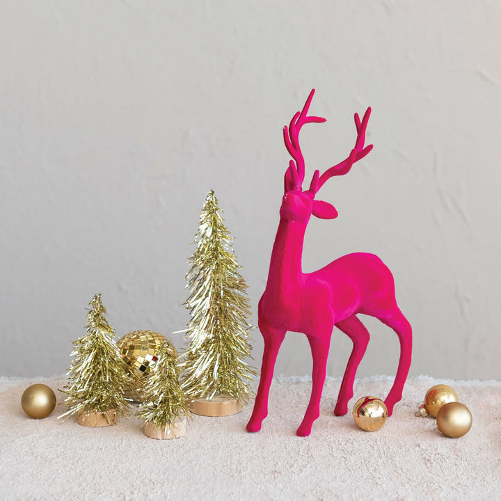 Candy Christmas Flocked Pink Deer