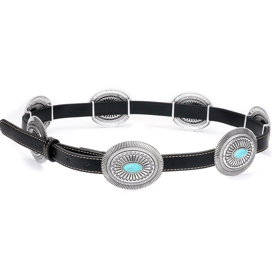 Boho Squash Blossom Faux Leather Belt