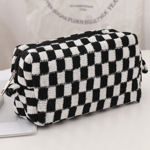 Knit Checkered Cosmetic Bag