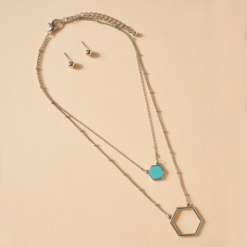 Double Layered Hexagon Necklace// 2 COLORS