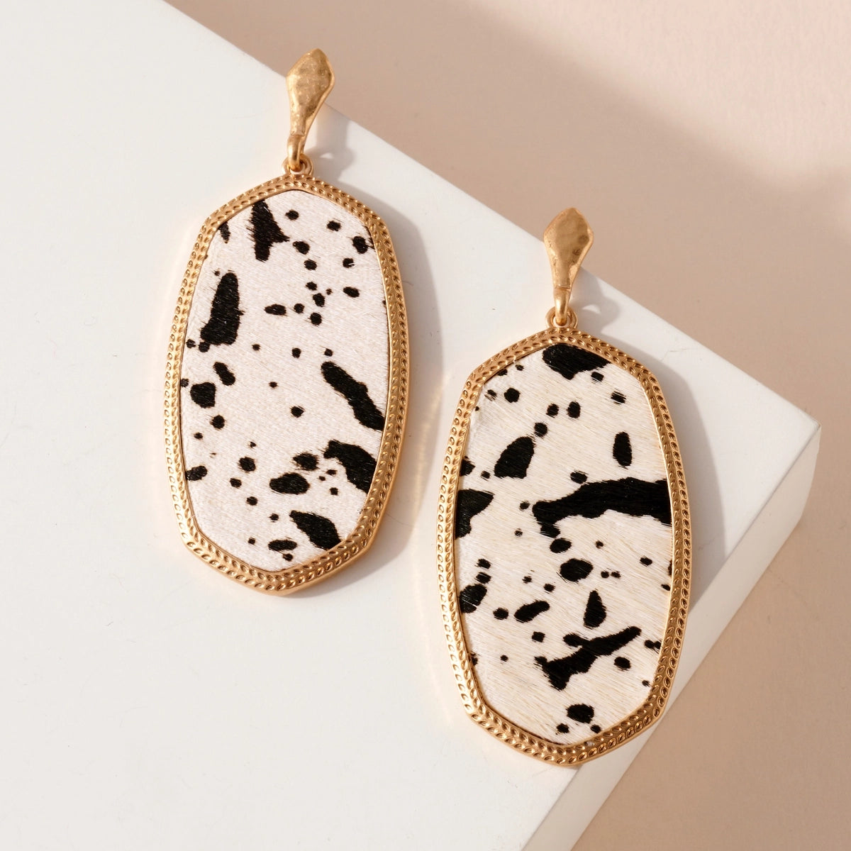 Oval Dalmatian Dangling Earrings